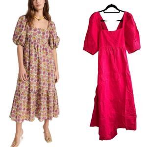 MinkPink Womens Yasamin Square Neckline Cotton Tiered Midi Dress Sz XL R…